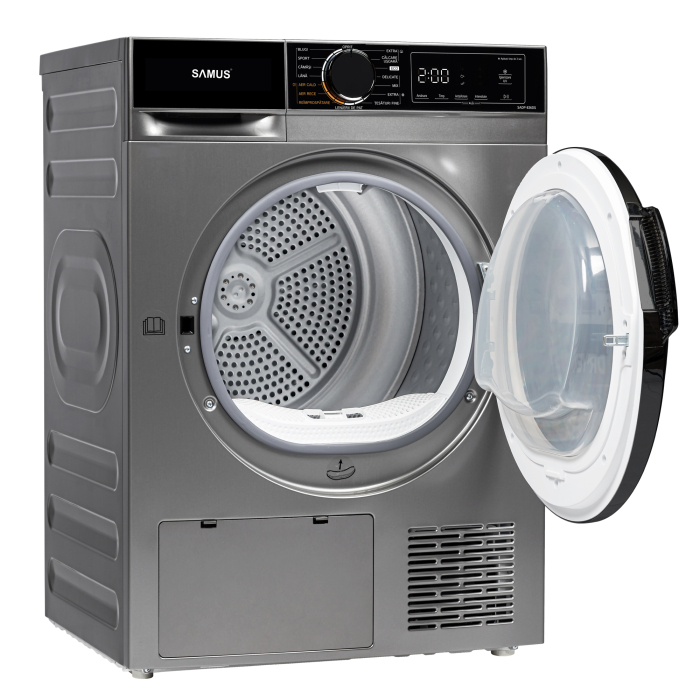 Pachet Mașină de spălat rufe Samus WSADI-8145DS + Uscător rufe Samus SADP-836DS, 8 kg + 8 kg, 1400 RPM, Motor Inverter, 15 Programe, Display, Abur, Pompa de căldură, Gri închis [6]