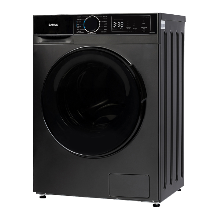 Pachet Mașină de spălat rufe Samus WSADI-8145DS + Uscător rufe Samus SADP-836DS, 8 kg + 8 kg, 1400 RPM, Motor Inverter, 15 Programe, Display, Abur, Pompa de căldură, Gri închis [2]