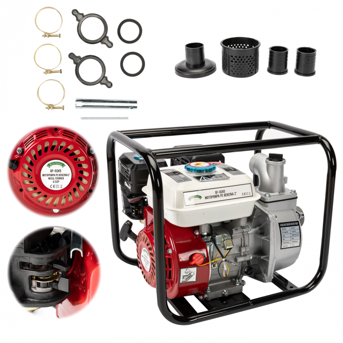 Pachet - Motopompa Micul Fermier 6.5cp 196cc, benzina 4t, racord 2", debit 30000l/h + 2 Sticle de ulei 4 T [2]