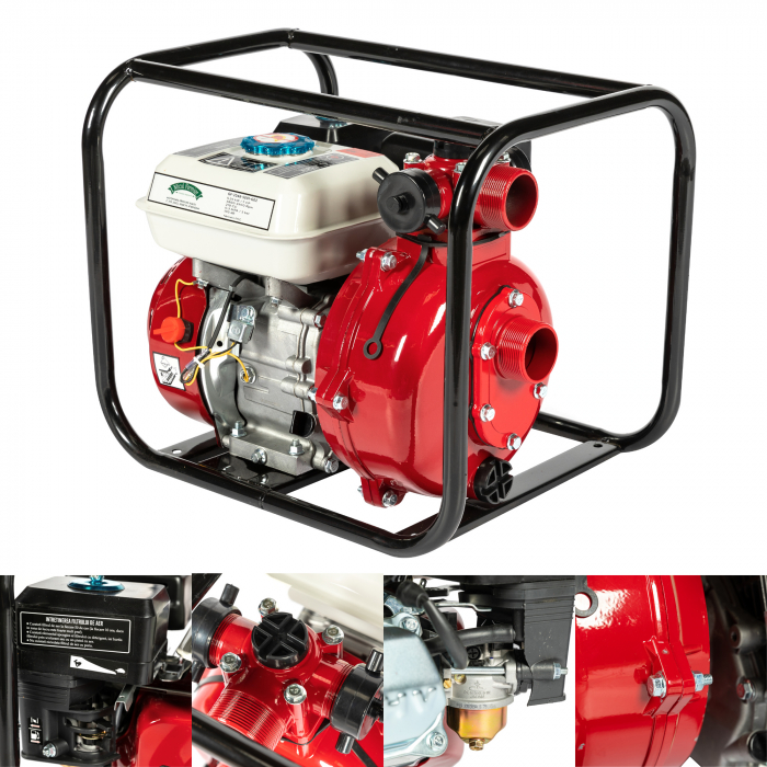Pachet - Motopompa Micul Fermier 7cp, benzina 4t, racord 2", debit 30000l/h + Furtun pentru absorbtie 2 TOLI, 7 M + Furtun 50 m evacuare + 2 Ulei 4 T [11]