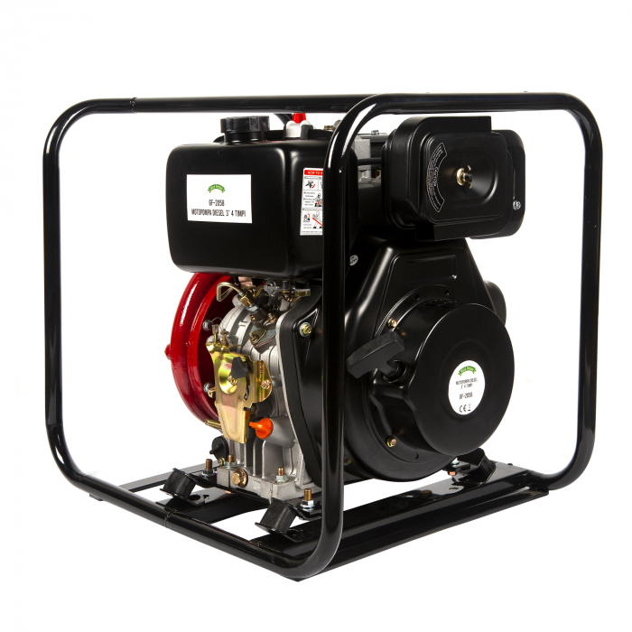 PACHET-Motopompa Micul Fermier pentru apa, diesel, 3 toli, 9,8 Cp, debit 45 mc/h, de presiune inalta, 4 timpi + Furtun pompier 3" 20m 8bar fara capete ROSU [6]