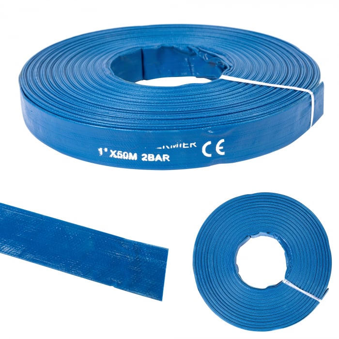 PACHET - Motopompa pentru apa, motor 2 timpi, 1 tol, debit 250 l/min, 2Cp 1.5 kw + Furtun apa refulare Flat PVC 1" 50 MMicul Fermier [10]