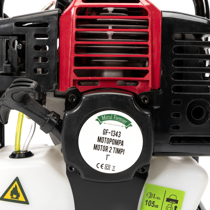 PACHET - Motopompa pentru apa, motor 2 timpi, 1 tol, debit 250 l/min, 2Cp 1.5 kw + Furtun apa refulare Flat PVC 1" 50 MMicul Fermier [6]