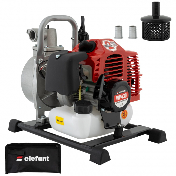 Pachet - Motopompa WP430 Elefant, motor 2 T, 1 tol, debit 8-10 m3h, putere 2 CP + Furtun de aspiratie 1 tol, 7 m lungime + [8]