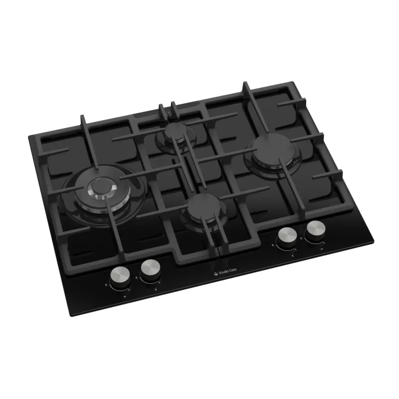 Pachet Plita gaz incorporabila Studio Casa Bellagio Nero, 4 arzatoare gaz, Wok, Aprindere electrica, Valve de siguranta, Sticla neagra+ Butelie GPL 26L, Ceas Regulator, Furtun 2m și 2 Coliere [5]