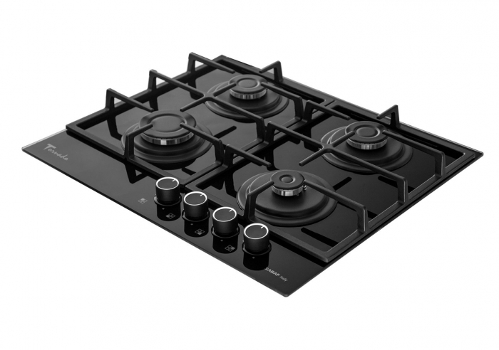 Pachet Plita incorporabila din sticla Tornado SIMPHONY Backlight Black, 60 cm, NG/GPL+ Butelie GPL 26L, Ceas Regulator, Furtun 2m și 2 Coliere [4]