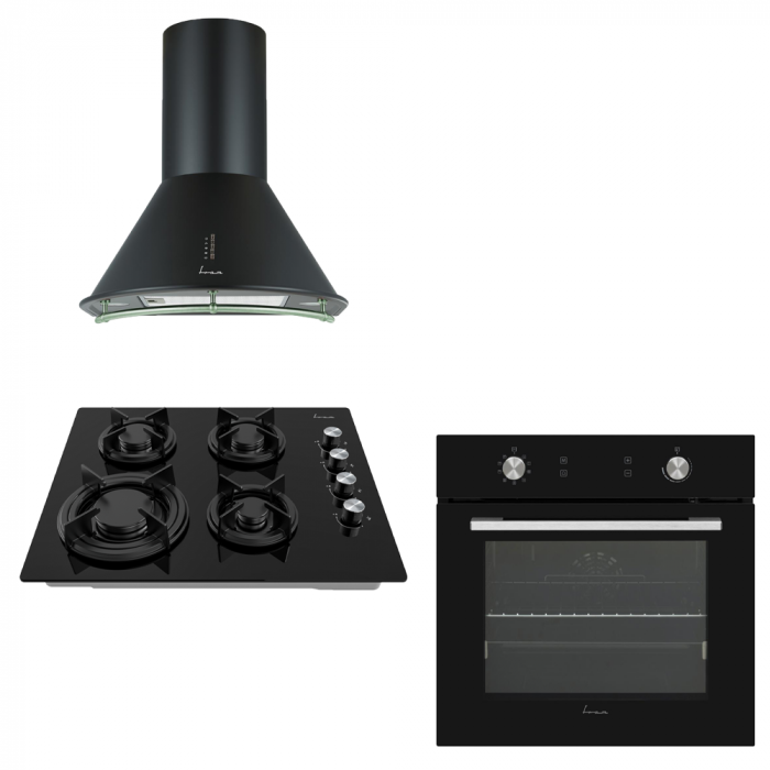 Pachet - Plita incorporabila Fram FBH-M4IRF-GBK, Gaz, 4 arzatoare + Cuptor incorporabil Fram FBO-V6510GCDRC-GBK, Electric, 69 l + Hota decorativa Fram FDH-660HRBK, Putere de absorbtie 589 m3/h [1]