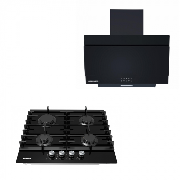 Pachet - Plită incorporabilă Heinner HBH-M421IRFGBK, 4 Zone Gaz, Sticlă Neagra + Hota incorporabila decorativa DCH-350RGBK, absorbtie 276.6 mc/h, 60 cm, Sticla neagra [1]