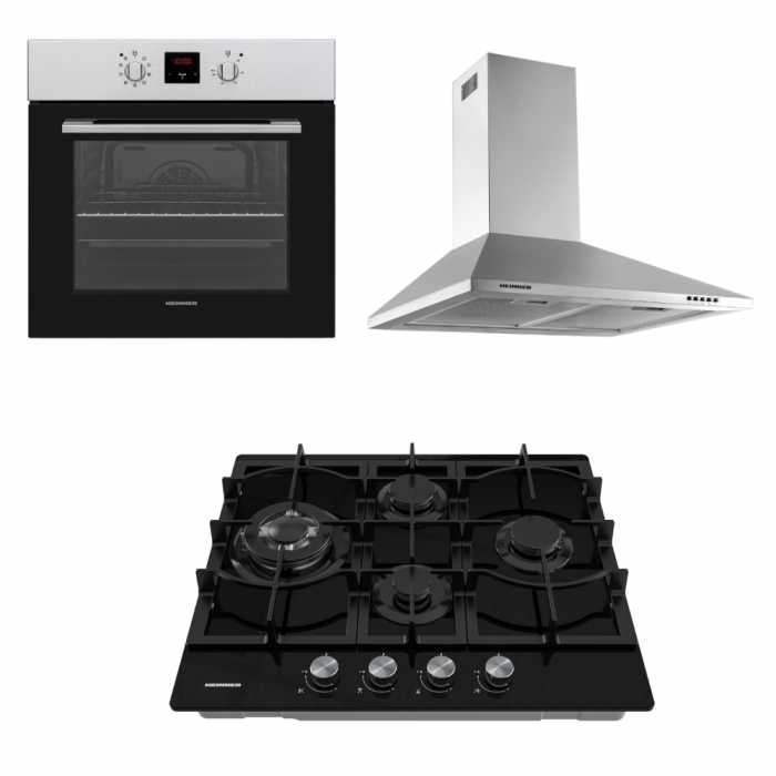 Pachet - Plită Incorporabilă HEINNER HBH-M452IWFGBK + Cuptor Incorporabil HEINNER HBO-V659GCD-IX, 9 funcții, 70 L+ Hota Decorativă HEINNER DCH-450X, absorbție 399.9 m³/h, 60 cm, Inox [1]