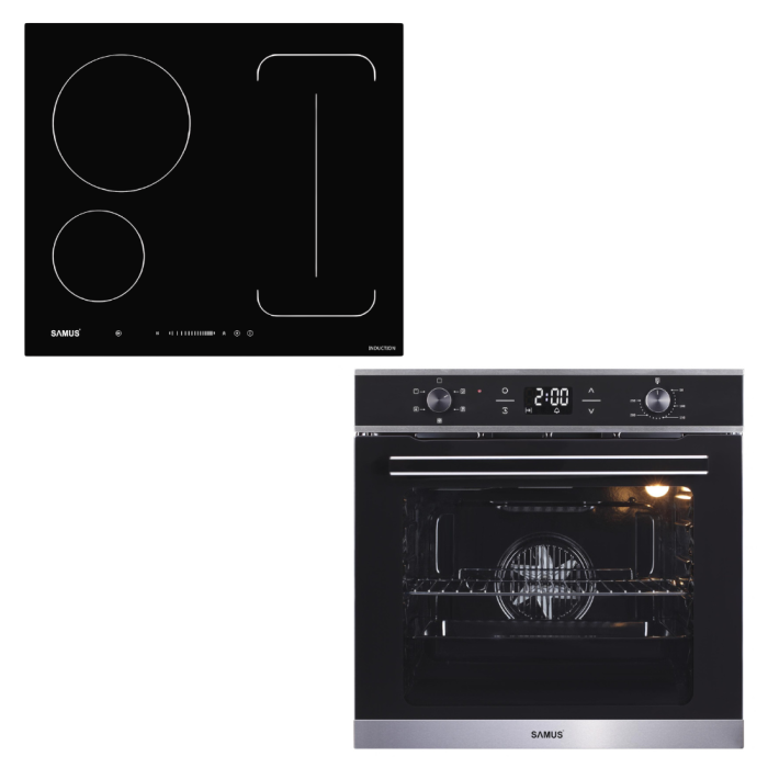 Pachet - Plita Incorporabila Inductie Samus PSI-64BG9, 60 cm, 4 Zone, Flex Zone, Boost, 7000 W + Cuptor Incorporabil Samus SC625GDX5, 75 L, 2000 W, Clasa A [1]