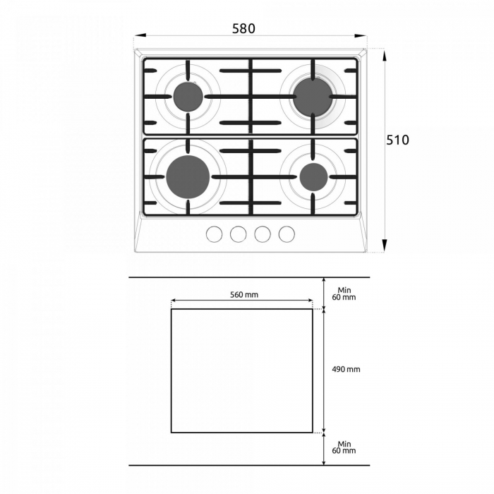 Pachet Plita incorporabila Samus PS650VS, 4 arzatoare, aprindere electrica, dispozitiv siguranta arzatoare, design rustic, Duze GPL incluse+ Butelie GPL 26L, Ceas Regulator, Furtun 2m și 2 Coliere [3]