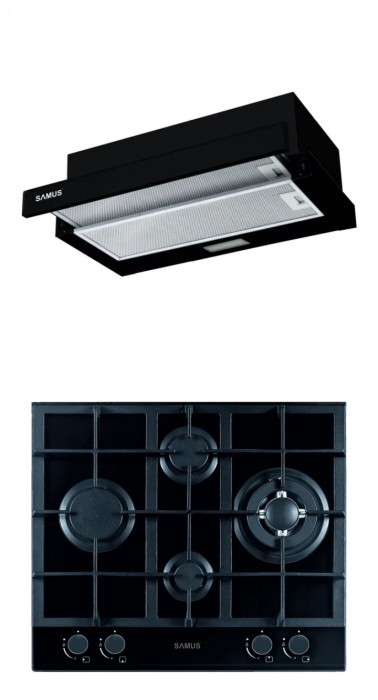 Pachet - Plita incorporabila Samus PSG-64SG2, 4 arzatoare, suport sticla, Neagra+ Hota incorporabila Samus HS6030TB, 2 trepte, Neagra [1]