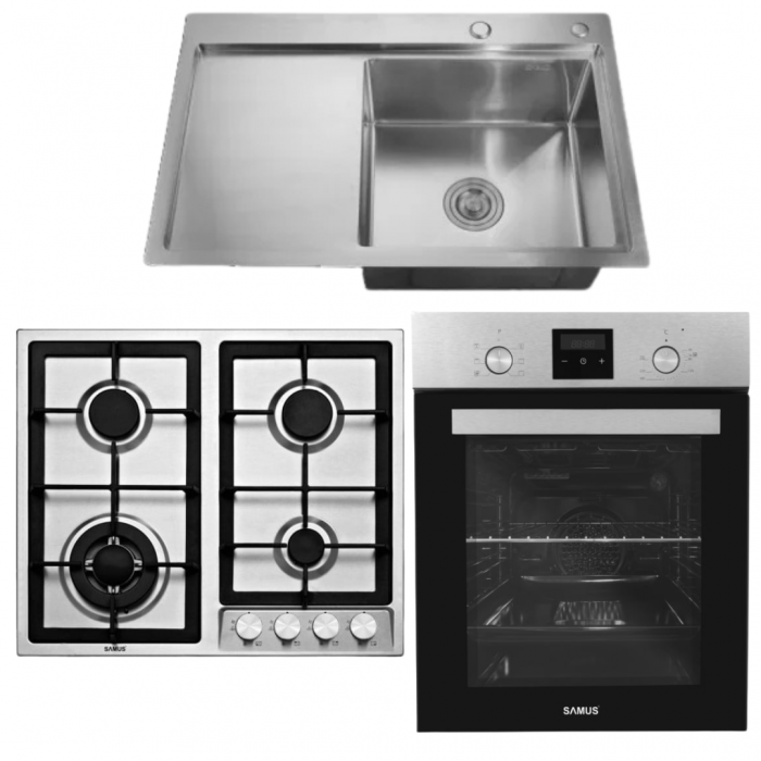 Pachet Plita incorporabila Samus PSG-64SX1+ Cuptor incorporabil Samus SCE458GTXV+ Chiuveta de bucatarie din inox MIXXUS, Dimensiune 780 x 490 mm [1]
