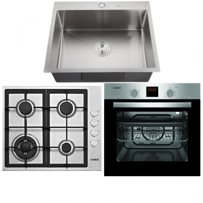 Pachet Plita incorporabila Samus PSG-64SX4+ Cuptor incorporabil Samus SC617EXV+ Chiuveta de bucatarie din inox MIXXUS, Dimensiune 500 x 500mm [1]
