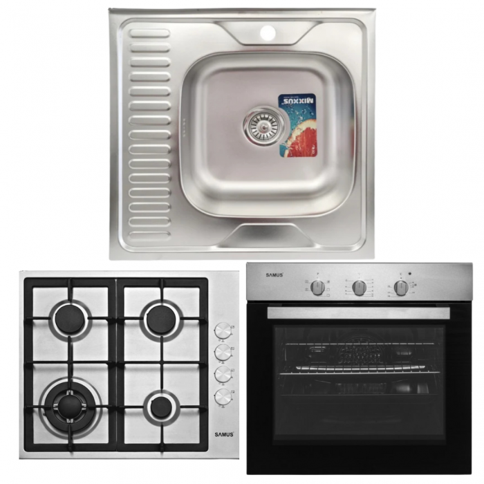 Pachet Plita incorporabila Samus PSG-64SX4+ Cuptor incorporabil SC616GTXV+ Chiuveta de bucatarie din inox MIXXUS, Dimensiune intreaga 600mm x 600mm [1]