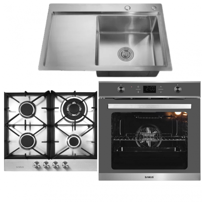 Pachet Plita incorporabila Samus PSG-64SX7+ Cuptor incorporabil Samus SC626GDX9+ Chiuveta de bucatarie din inox MIXXUS, Dimensiune 780 x 490 mm [1]