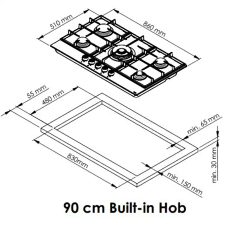 Pachet Plita incorporabila Studio Casa Ariana Inox, 6 arzatoare gaz, aprindere electrica, gratare fonta, Inox/Negru+ Butelie GPL 26L, Ceas Regulator, Furtun 2m și 2 Coliere [7]