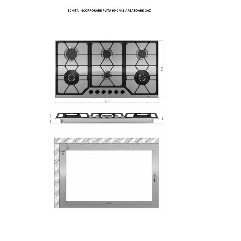 Pachet Plita incorporabila Studio Casa Ariana Inox, 6 arzatoare gaz, aprindere electrica, gratare fonta, Inox/Negru+ Butelie GPL 26L, Ceas Regulator, Furtun 2m și 2 Coliere [6]