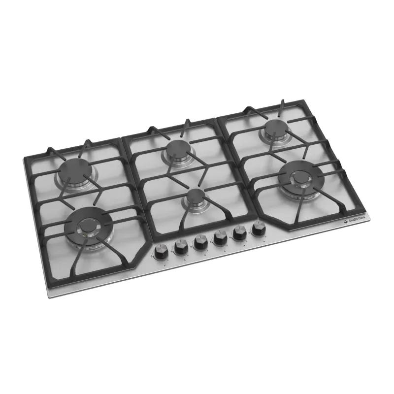 Pachet Plita incorporabila Studio Casa Ariana Inox, 6 arzatoare gaz, aprindere electrica, gratare fonta, Inox/Negru+ Butelie GPL 26L, Ceas Regulator, Furtun 2m și 2 Coliere [5]