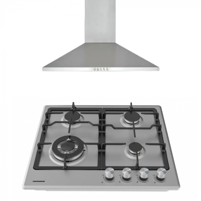 Pachet - Plită pe gaz HBH-M495IWFIX, Aprindere electrica, 60 cm, Inox + Hotă decorativă DCH-450X, absorbtie 429.4 mc/h, 60 cm, Inox [1]