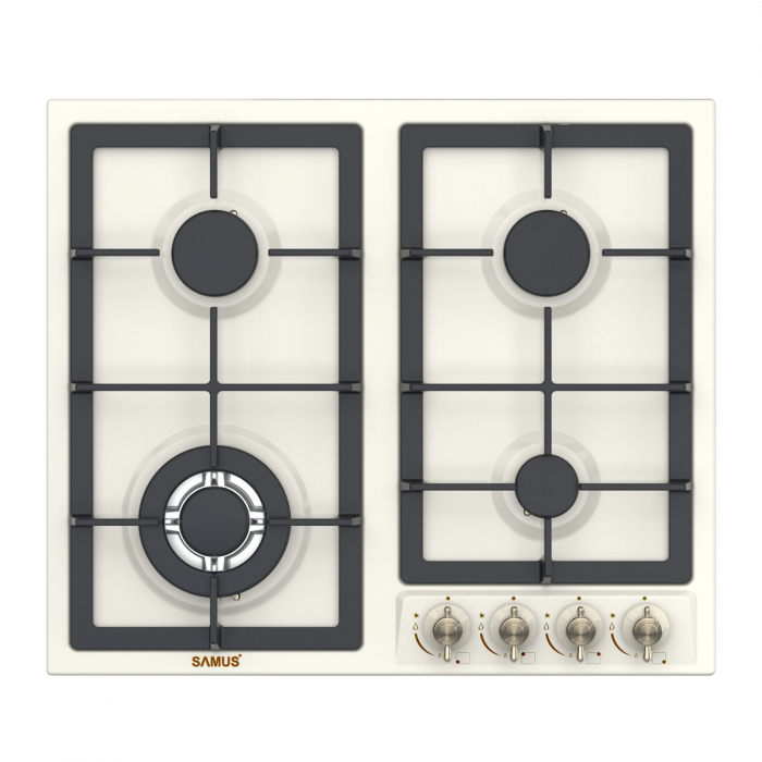 Pachet Plită retro incorporabilă gaz Samus PSG‑64VS2, 4 arzătoare (inclusiv WOK), aprindere electrică, grătare fontă,  58 cm cu Butelie GPL 26L, Ceas Regulator, Furtun 2m și 2 Coliere [5]
