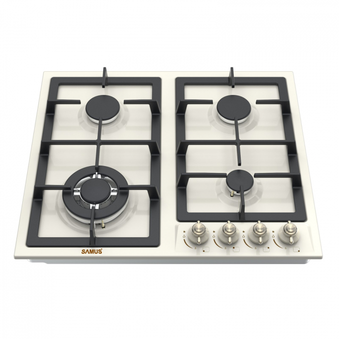 Pachet Plită retro incorporabilă gaz Samus PSG‑64VS2, 4 arzătoare (inclusiv WOK), aprindere electrică, grătare fontă,  58 cm cu Butelie GPL 26L, Ceas Regulator, Furtun 2m și 2 Coliere [4]