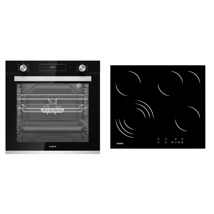 Pachet- Plita vitroceramica incorporabila Samus PSVE-64BG10, 9 trepte, Neagra + Cuptor electric incorporabil Samus SCE827GCF, 7 functii, Negru [1]