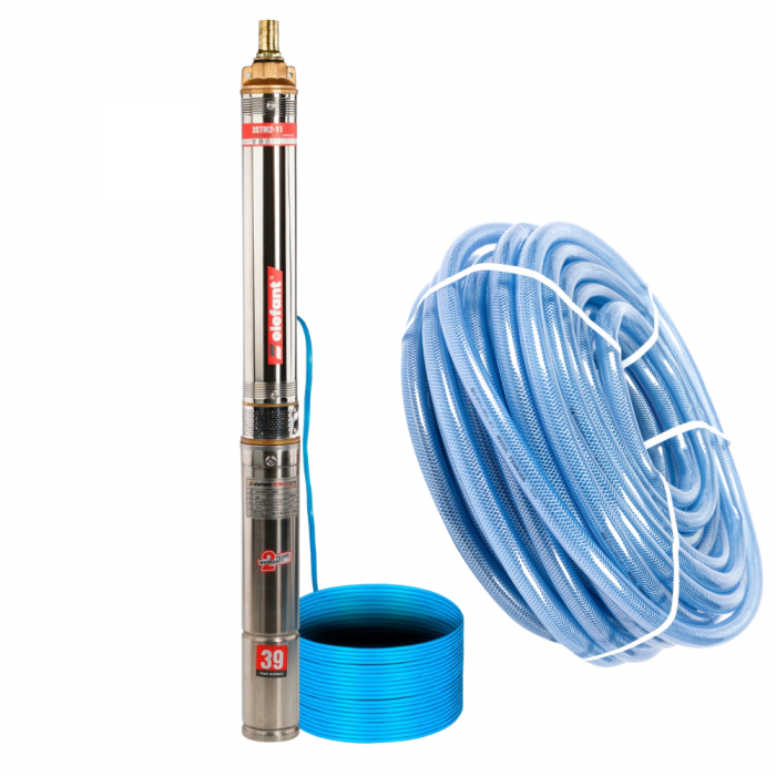 Pachet - Pompa Submersibila 3STM2-11, putere 750 W, debit 3 m3 / h, Panou de comanda  + Furtun apa transparent cu insertie 1 Tol Ø32 - 50 m [1]