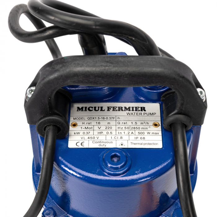 Pachet - Pompa submersibila cu plutitor, debit 3900l/h, refulare la 16m, 1 tol, putere 370 W +  Furtun apa transparent cu insertie 1" Ø32 - 50 m [8]