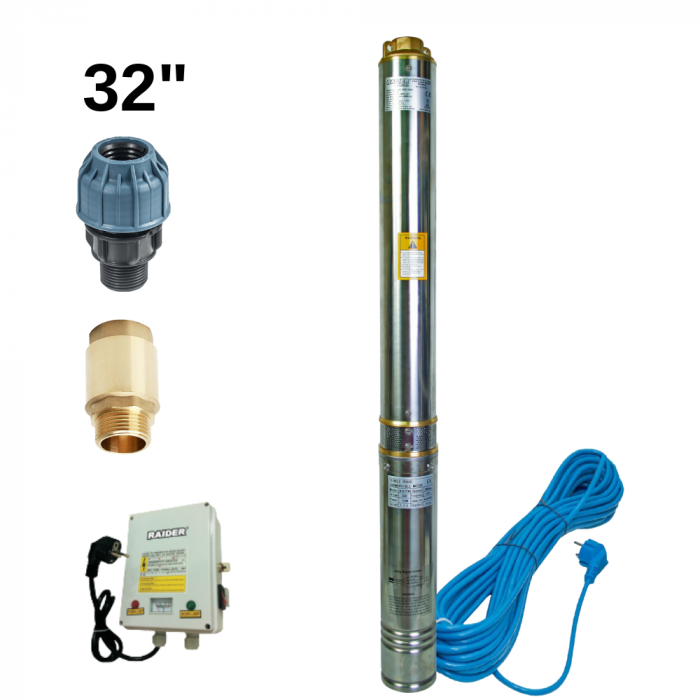 Pachet - Pompa submersibilă  RD-WP24, 1.1 kW, 230V, 4800 l/h, 86 m înălțime refulare, Ø102 mm, 14 turbine, cablu 20 m + Clapeta de sens cu arc din alama si disc metalic [1]