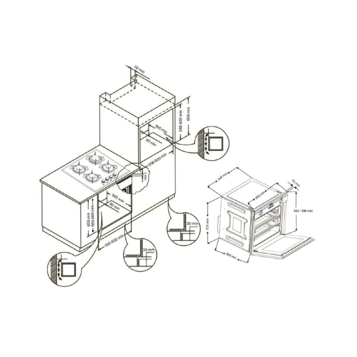 Pachet Pyramis 23P PVD Cooper – cuptor electric 64L, 8 funcții, AirFry, Rotisor, plită gaz 4 arzătoare cu wok și grătare fontă, chiuvetă granit, finisaj PVD și sticlă neagră [4]