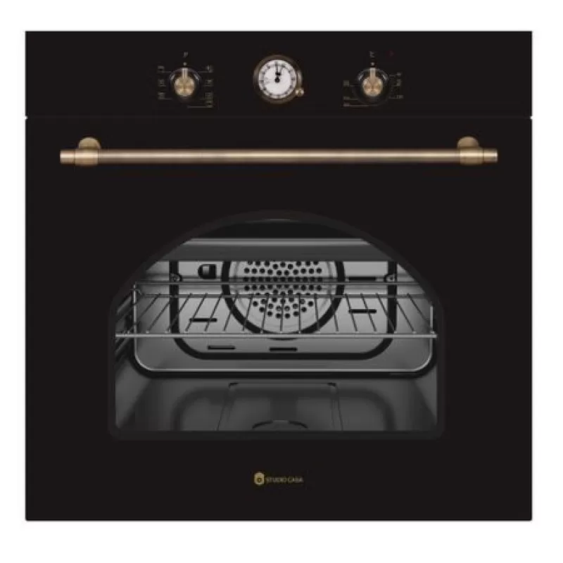 Pachet rustic incorporabil Dolce Vita Nero cuptor electric si plita gaz, Studio Casa, Clasa energetica A, Grill, Ventilator, Gratare fonta, Negru+Hota decorativa Studio Casa Onda Retro Black [3]