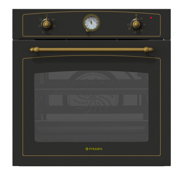 Pachet Rustic Pyramis 8070 Anthracite – cuptor electric clasa A, 64L, 6 funcții, ceas analog, plus plită gaz cu wok și grătare fontă, finisaj antichizat anthracite, design vintage și practic [2]
