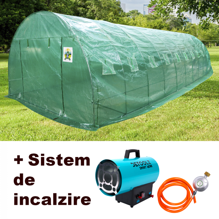 Pachet Sera Polietilenă 8 x 4 x 2.5m, Densitate 140g/mp Micul Fermier + Tun de căldură pe gaz GPL Detoolz DZ-EI108, 15KW, 320 m³/h [1]