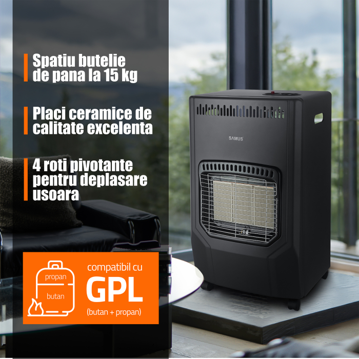 Pachet - Soba pe gaz Samus RS423 Aprindere piezoelectrica, 3 trepte putere 1.5 / 2.8 / 4.2 kW, senzor o2 comutator anti rasturnare + Butelie GPL General Max 26L [11]