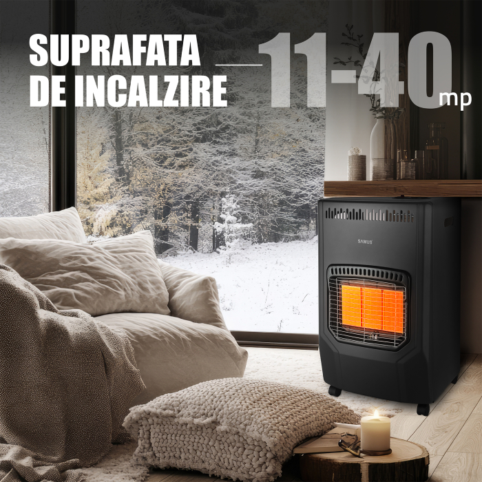 Pachet - Soba pe gaz Samus RS423 Aprindere piezoelectrica, 3 trepte putere 1.5 / 2.8 / 4.2 kW, senzor o2 comutator anti rasturnare + Butelie GPL General Max 26L [8]