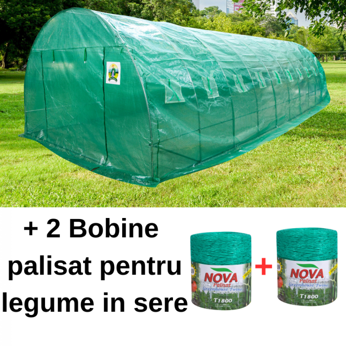 Pachet - Solar pentru legume 8x4x2.5m, 32 mp, folie UV4 verde din polietilena armata + 2 Bobine palisat pentru legume in sere [1]