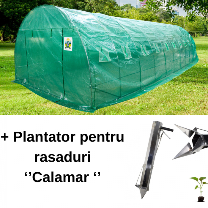 Pachet - Solar pentru legume 8x4x2.5m, 32 mp, folie UV4 verde din polietilena armata + Plantator manual pentru rasaduri ''Calamar'' [1]
