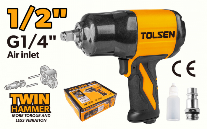 Pistol pneumatic 1/2", Twin Hammer, 1300 Nm, 7000 rpm, AirXT - Tolsen [2]