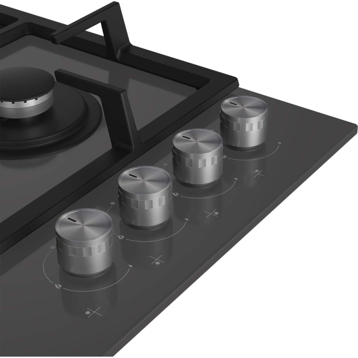 Plita Beko, sticla pe gaz, control butoane frontal, 3 arzatoare + 1 Wok, arzatoare cu eficienta ridicata, suport vase din fonta, siguranta plita, 60 cm latime, culoare butoane: inox cu capac cromat, c [4]