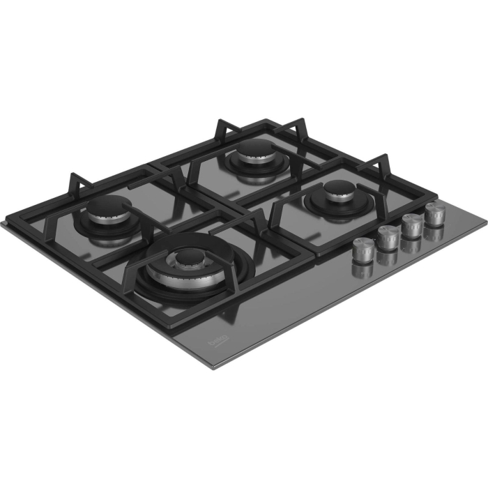 Plita Beko, sticla pe gaz, control butoane frontal, 3 arzatoare + 1 Wok, arzatoare cu eficienta ridicata, suport vase din fonta, siguranta plita, 60 cm latime, culoare butoane: inox cu capac cromat, c [3]