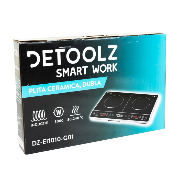 Plită cu inducție dublă Detoolz DZ-EI1010-G01, 3000W, suprafață ceramică, 2 zone de gătit [6]