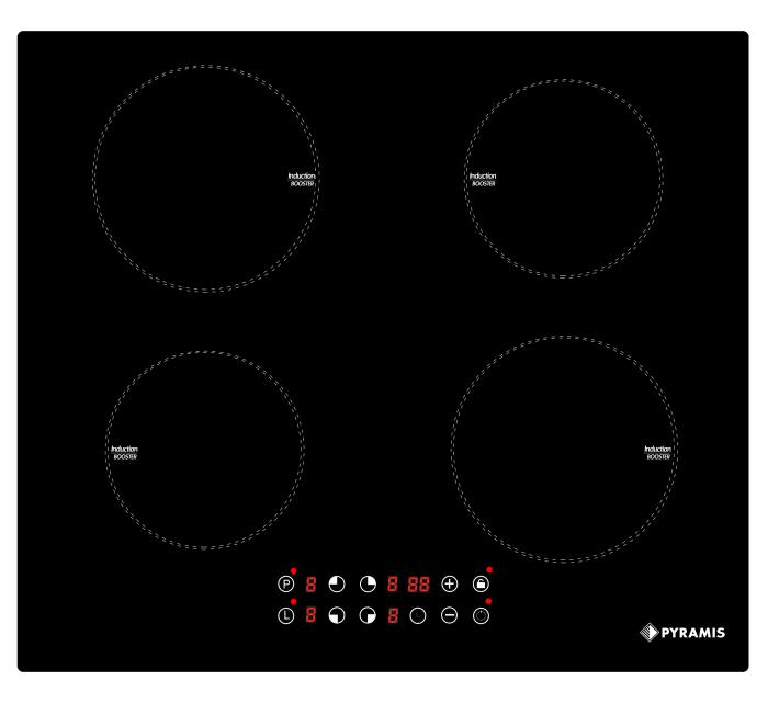 Plită cu inducție Pyramis 58IND910, 4 zone de gătit, 9 trepte de putere, Touch Control, Timer, finisaj elegant negru [2]