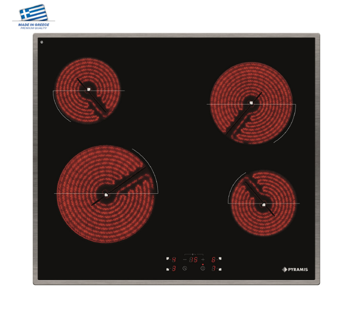 Plită electrică Pyramis PHC61410IFB, 4 zone de gătit, control Touch, Timer, OSD, 9 trepte de putere, design modern din sticlă neagră și inox [1]