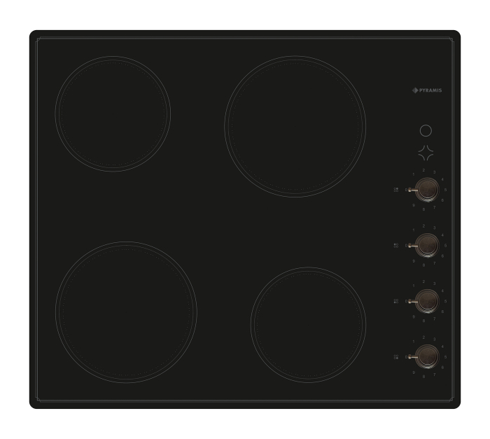 Plită electrică Pyramis Retro VINTAGE Anthracite, 4 zone de gătit, 9 trepte de putere, control cu butoane reostatice, indicator căldură reziduală, finisaj Anthracite și sticlă neagră [1]