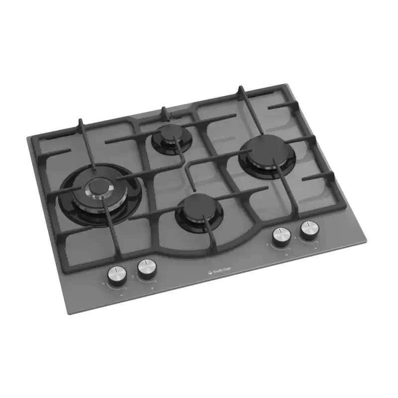 Plita gaz incorporabila Studio Casa Elegance Grey, 4 arzatoare gaz, Wok, Aprindere electrica, Gratare fonta, Valve de siguranta, Sticla gri [2]