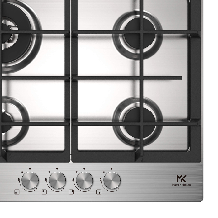 Plita gaz Master Kitchen, gama Edge, design inox, 60 cm, 4 arzatoare, gratare fonta, arzator wok, aprindere integrata, sistem siguranta [2]