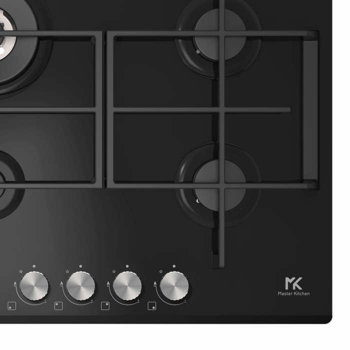 Plita gaz Master Kitchen, gama Edge, design sticla neagra, latime 60 cm, 4 arzatoare, gratare fonta, arzator wok, aprindere integrata, siguranta arzatoare [2]