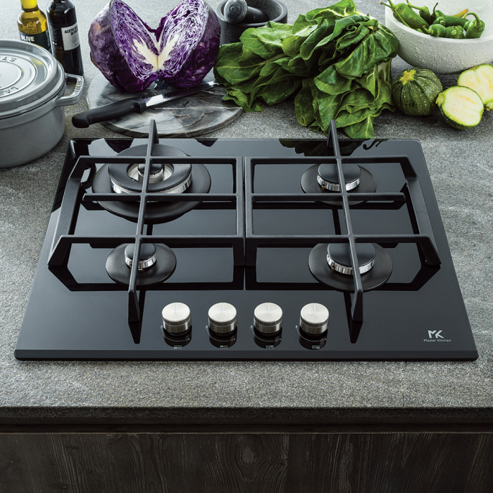 Plita gaz Master Kitchen, gama Edge, design sticla neagra, latime 60 cm, 4 arzatoare, gratare fonta, arzator wok, aprindere integrata, siguranta arzatoare [4]