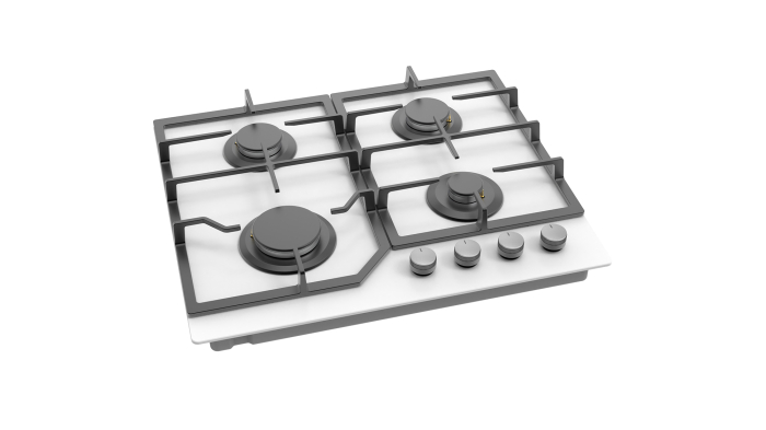 Plită gaz Pyramis 60PG 6602, 4 arzătoare, grătare fontă, control cu butoane frontale, design modern sticlă albă și fontă, 60 cm [4]